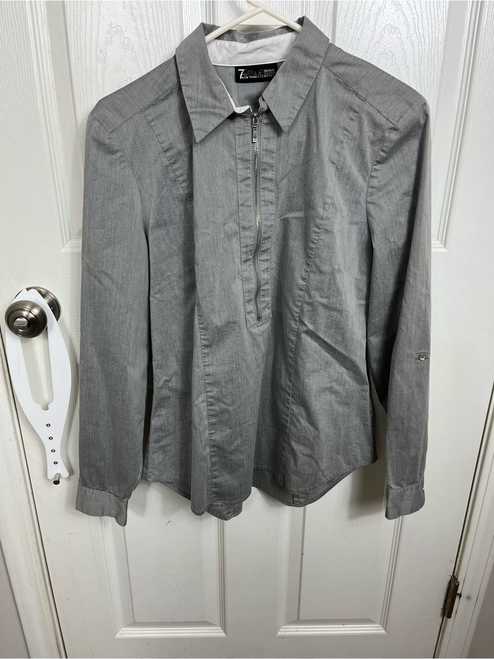 7th Avenue design studio Gray Zip-Front Collared Shirt